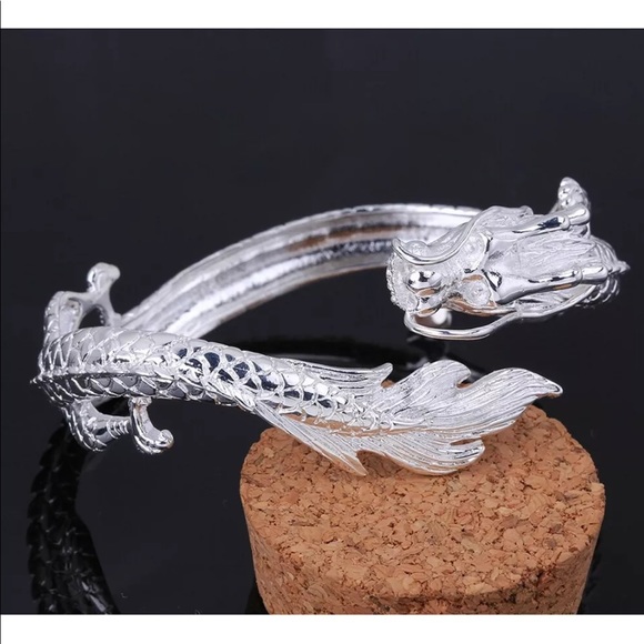Silver Plated Dragon Wristband CuffBangle Bracelet - Picture 2 of 5